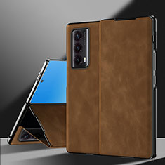 Luxury Leather Matte Finish and Plastic Back Cover Case ZL3 for Huawei Honor Magic Vs2 5G Brown