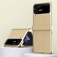 Luxury Leather Matte Finish and Plastic Back Cover Case ZL3 for Samsung Galaxy Z Flip4 5G Gold