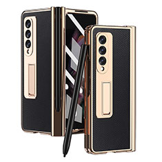 Luxury Leather Matte Finish and Plastic Back Cover Case ZL3 for Samsung Galaxy Z Fold3 5G Black