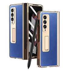 Luxury Leather Matte Finish and Plastic Back Cover Case ZL3 for Samsung Galaxy Z Fold4 5G Blue