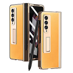 Luxury Leather Matte Finish and Plastic Back Cover Case ZL3 for Samsung Galaxy Z Fold4 5G Gold