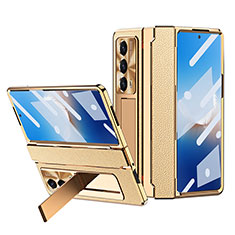 Luxury Leather Matte Finish and Plastic Back Cover Case ZL4 for Huawei Honor Magic Vs2 5G Gold