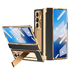 Luxury Leather Matte Finish and Plastic Back Cover Case ZL4 for Huawei Honor Magic Vs2 5G Gold and Black