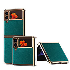 Luxury Leather Matte Finish and Plastic Back Cover Case ZL4 for Samsung Galaxy Z Flip3 5G Green