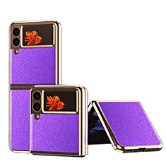 Luxury Leather Matte Finish and Plastic Back Cover Case ZL4 for Samsung Galaxy Z Flip3 5G Purple
