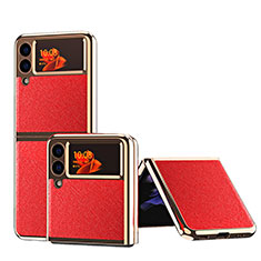 Luxury Leather Matte Finish and Plastic Back Cover Case ZL4 for Samsung Galaxy Z Flip3 5G Red