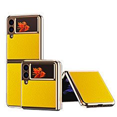 Luxury Leather Matte Finish and Plastic Back Cover Case ZL4 for Samsung Galaxy Z Flip3 5G Yellow