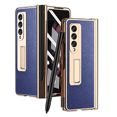 Luxury Leather Matte Finish and Plastic Back Cover Case ZL4 for Samsung Galaxy Z Fold3 5G Blue