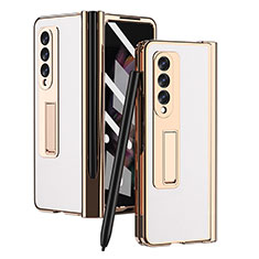 Luxury Leather Matte Finish and Plastic Back Cover Case ZL4 for Samsung Galaxy Z Fold3 5G White