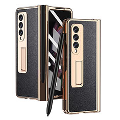 Luxury Leather Matte Finish and Plastic Back Cover Case ZL4 for Samsung Galaxy Z Fold4 5G Black