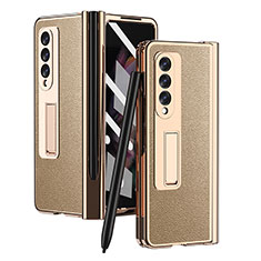 Luxury Leather Matte Finish and Plastic Back Cover Case ZL4 for Samsung Galaxy Z Fold4 5G Gold