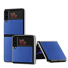 Luxury Leather Matte Finish and Plastic Back Cover Case ZL5 for Samsung Galaxy Z Flip3 5G Blue
