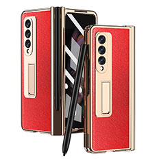 Luxury Leather Matte Finish and Plastic Back Cover Case ZL5 for Samsung Galaxy Z Fold3 5G Red
