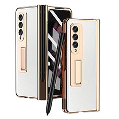 Luxury Leather Matte Finish and Plastic Back Cover Case ZL5 for Samsung Galaxy Z Fold3 5G White