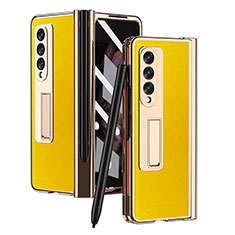 Luxury Leather Matte Finish and Plastic Back Cover Case ZL5 for Samsung Galaxy Z Fold3 5G Yellow