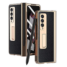 Luxury Leather Matte Finish and Plastic Back Cover Case ZL5 for Samsung Galaxy Z Fold4 5G Black