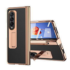 Luxury Leather Matte Finish and Plastic Back Cover Case ZL6 for Samsung Galaxy Z Fold3 5G Black