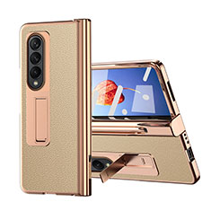 Luxury Leather Matte Finish and Plastic Back Cover Case ZL6 for Samsung Galaxy Z Fold3 5G Gold