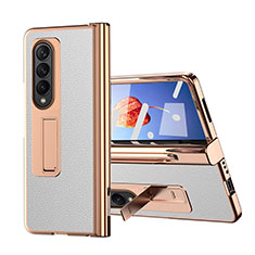Luxury Leather Matte Finish and Plastic Back Cover Case ZL6 for Samsung Galaxy Z Fold3 5G White