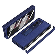 Luxury Leather Matte Finish and Plastic Back Cover Case ZL7 for Samsung Galaxy Z Fold3 5G Blue