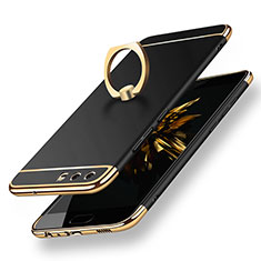 Luxury Metal Frame and Plastic Back Case with Finger Ring Stand A01 for Huawei P10 Black
