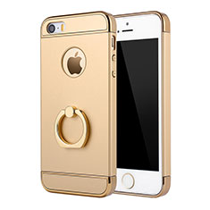 Luxury Metal Frame and Plastic Back Case with Finger Ring Stand A02 for Apple iPhone 5S Gold