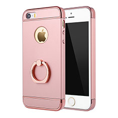 Luxury Metal Frame and Plastic Back Case with Finger Ring Stand A02 for Apple iPhone 5S Pink