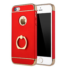 Luxury Metal Frame and Plastic Back Case with Finger Ring Stand A02 for Apple iPhone 5S Red