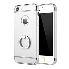 Luxury Metal Frame and Plastic Back Case with Finger Ring Stand A02 for Apple iPhone 5S Silver