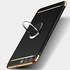 Luxury Metal Frame and Plastic Back Case with Finger Ring Stand A02 for Huawei P10 Black