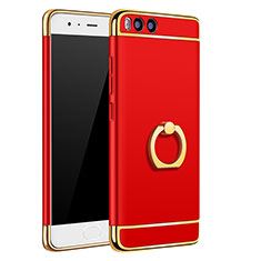 Luxury Metal Frame and Plastic Back Case with Finger Ring Stand A02 for Xiaomi Mi 6 Red