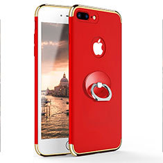 Luxury Metal Frame and Plastic Back Case with Finger Ring Stand A04 for Apple iPhone 8 Plus Red