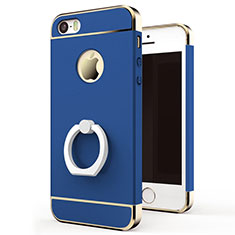 Luxury Metal Frame and Plastic Back Case with Finger Ring Stand for Apple iPhone 5S Blue