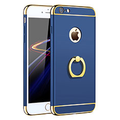 Luxury Metal Frame and Plastic Back Case with Finger Ring Stand for Apple iPhone 6S Plus Blue