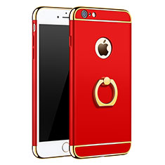 Luxury Metal Frame and Plastic Back Case with Finger Ring Stand for Apple iPhone 6S Plus Red