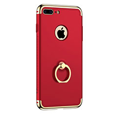 Luxury Metal Frame and Plastic Back Case with Finger Ring Stand for Apple iPhone 8 Plus Red