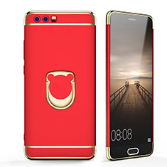 Luxury Metal Frame and Plastic Back Case with Finger Ring Stand for Huawei Honor 9 Red