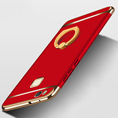 Luxury Metal Frame and Plastic Back Case with Finger Ring Stand for Huawei P9 Lite Red