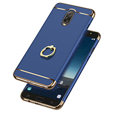 Luxury Metal Frame and Plastic Back Case with Finger Ring Stand for Samsung Galaxy C7 (2017) Blue