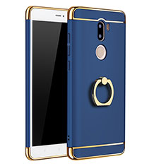 Luxury Metal Frame and Plastic Back Case with Finger Ring Stand for Xiaomi Mi 5S Plus Blue
