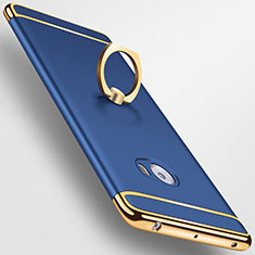 Luxury Metal Frame and Plastic Back Case with Finger Ring Stand for Xiaomi Mi Note 2 Blue