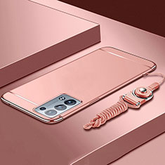 Luxury Metal Frame and Plastic Back Cover Case for Oppo Reno6 Pro+ Plus 5G Rose Gold