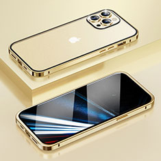 Luxury Metal Frame and Plastic Back Cover Case LF4 for Apple iPhone 14 Pro Max Gold