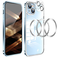Luxury Metal Frame and Plastic Back Cover Case LF5 for Apple iPhone 15 Plus Blue