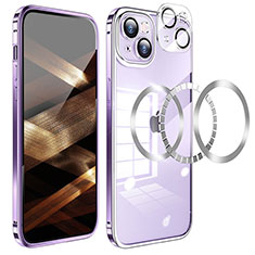 Luxury Metal Frame and Plastic Back Cover Case LF5 for Apple iPhone 15 Plus Purple