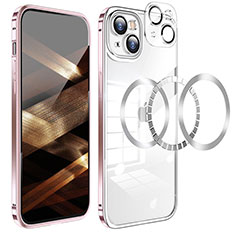 Luxury Metal Frame and Plastic Back Cover Case LF5 for Apple iPhone 15 Plus Rose Gold