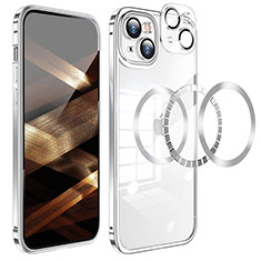 Luxury Metal Frame and Plastic Back Cover Case LF5 for Apple iPhone 15 Plus Silver