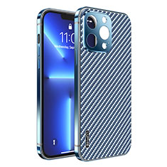 Luxury Metal Frame and Plastic Back Cover Case LF6 for Apple iPhone 13 Pro Blue