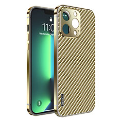 Luxury Metal Frame and Plastic Back Cover Case LF6 for Apple iPhone 13 Pro Gold