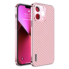 Luxury Metal Frame and Plastic Back Cover Case LF6 for Apple iPhone 13 Pro Rose Gold